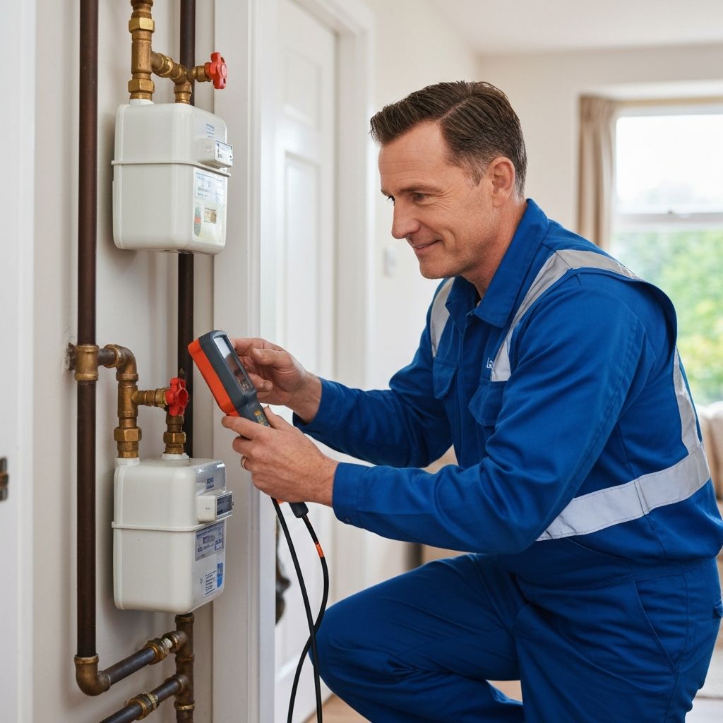 Gas safe engineer inspecting gas meter
