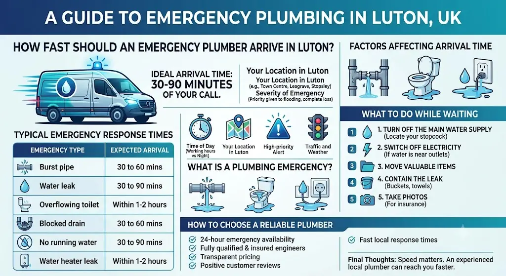 How Fast Should an Emergency Plumber Arrive in Luton?