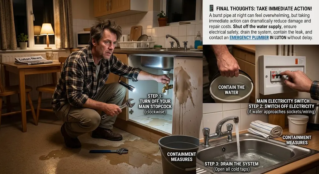 What to Do When a Pipe Bursts in Your Luton Home at Night