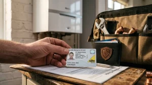 An image showing a hand holding a Gas Safe ID card, illustrating the verified qualifications our emergency plumbers possess for service across Luton and Bedfordshire.
